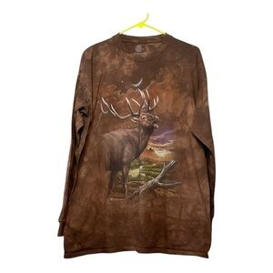 Unisex The Mountain Elk at Dusk brown tye dye long sleeve, size XL